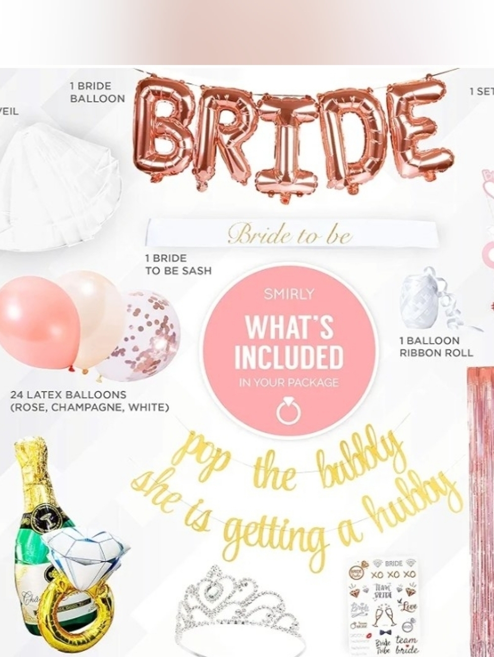 Smirly Pink and Rose Gold Bachelorette Party Decoration Kit - Picture 3 of 7